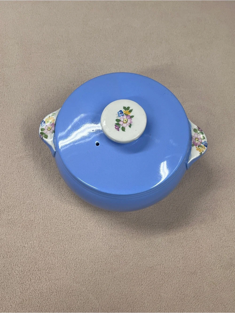 Vintage Blue Floral Ceramic Covered Casserole Dish